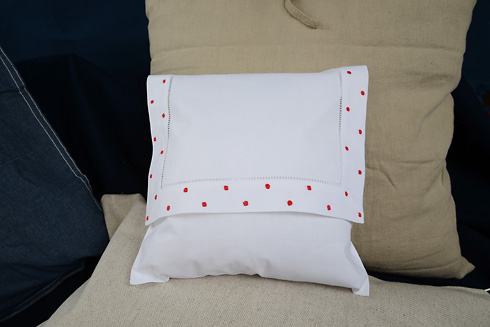 Hemstitch Baby Envelope Pillow 12"x12" Red color Polka Dots